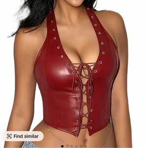 Women's Red Lace-Up Halter Top